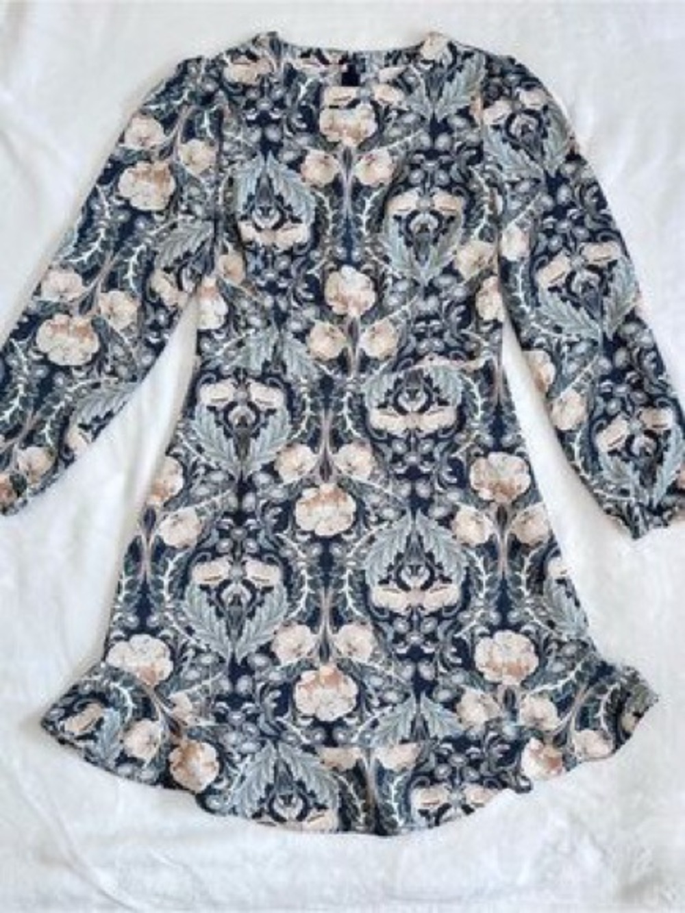 LOFT Navy Floral Long Sleeve Dress